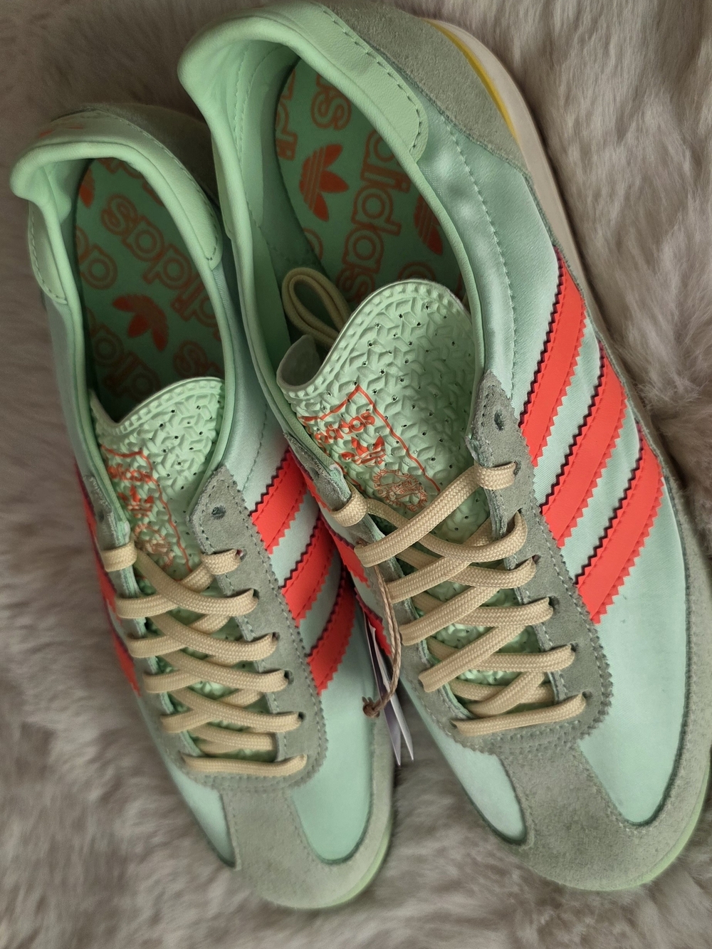 Adidas SL 72 OG Sneakers In Mint Green with Coral Stripes. - Picture 10 of 12